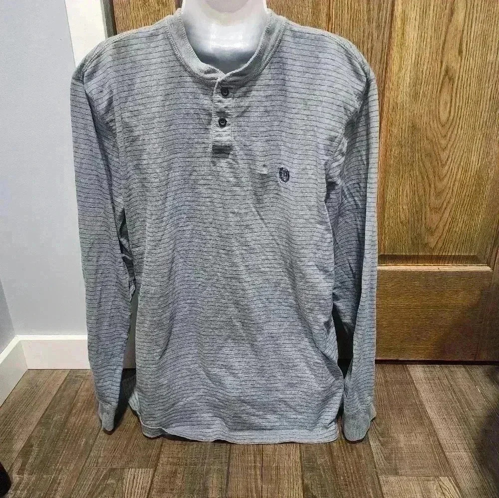 Chaps Mens XL Pull Over Long Sleeve Polo Shirt Grey Navy Blue Golf